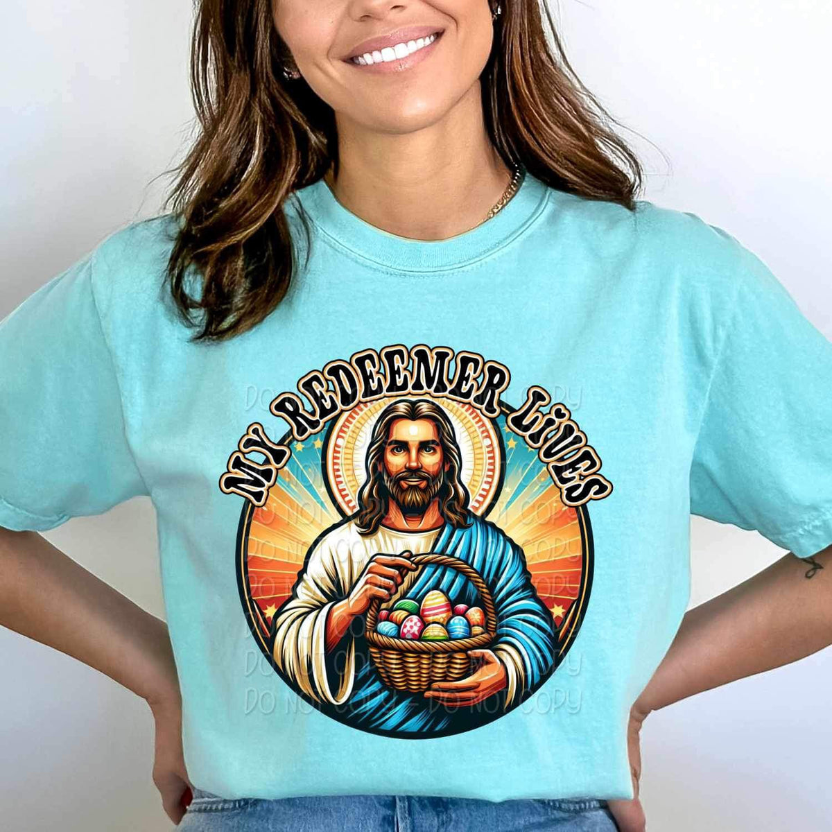 My redeemer lives jesus with easter basket 19561 DTF Transfer