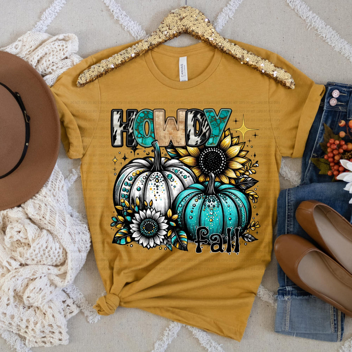 Howdy Fall Teal and Sunflower REVEL DTF transfer