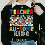 Teacher of au-some kids white checkered 27880 DTF transfer