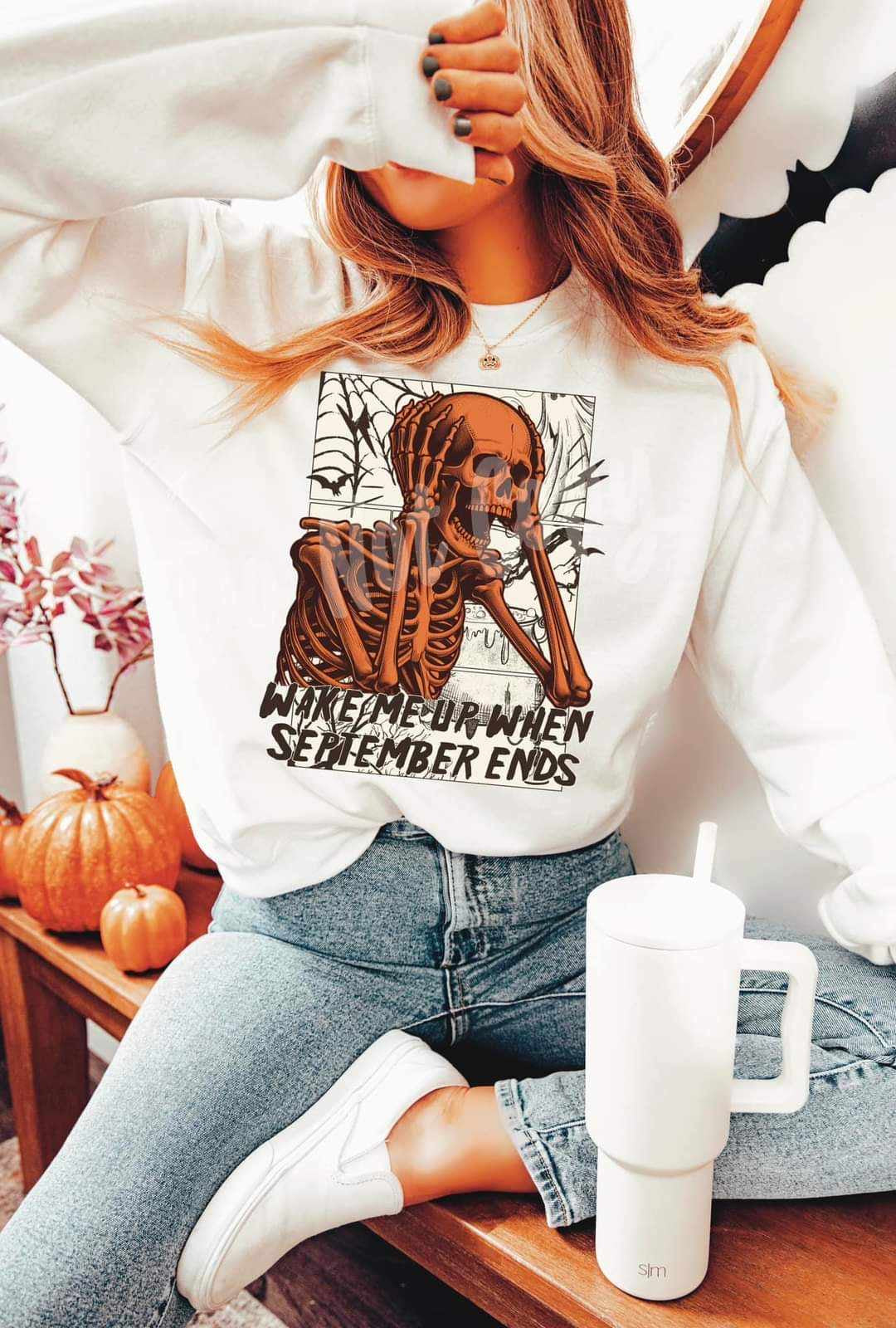 Wake me up when September ends orange skellie (RTD) 39012 DTF transfer