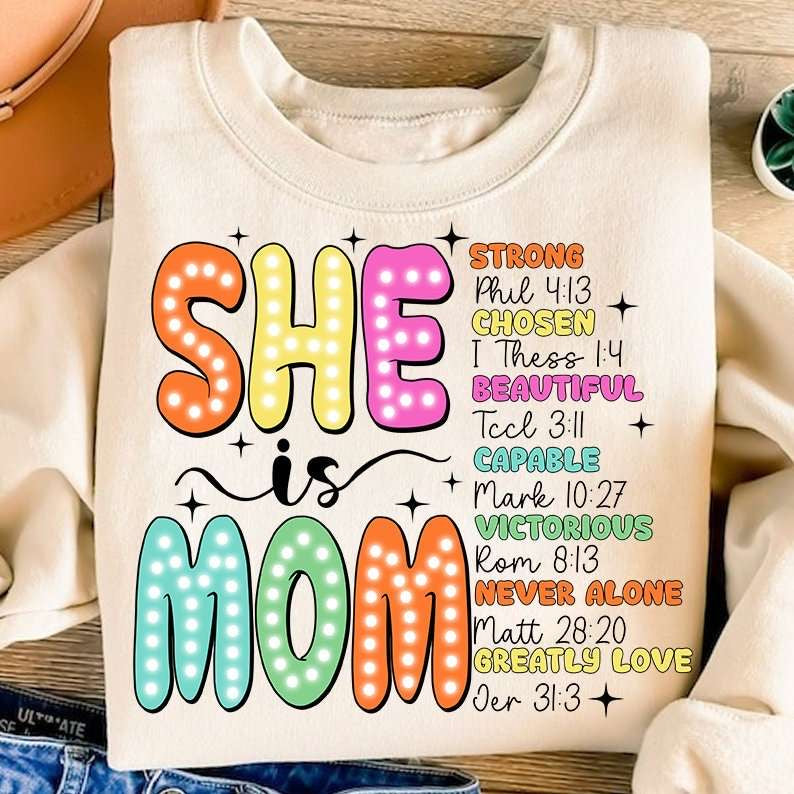 She is mom colorful font with dots 27890 DTF transfer