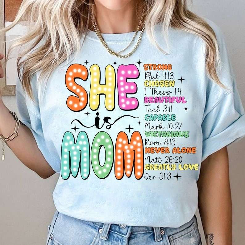 She is mom colorful font with dots 27890 DTF transfer