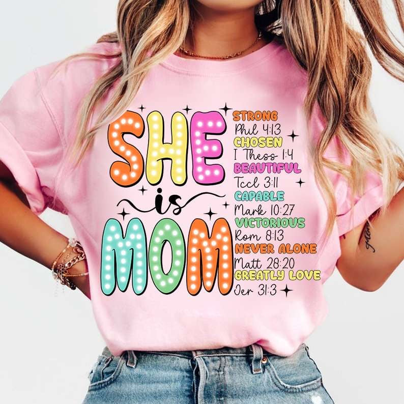 She is mom colorful font with dots 27890 DTF transfer
