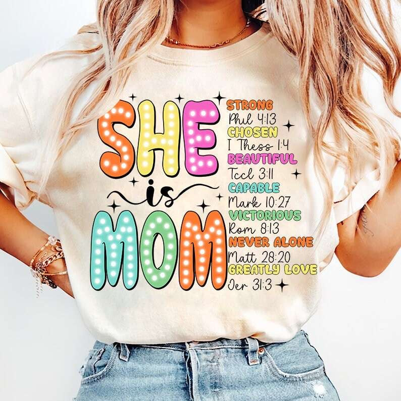 She is mom colorful font with dots 27890 DTF transfer