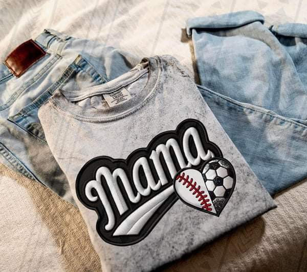 Mama Baseball and Soccer faux embroidery DTF Transfer