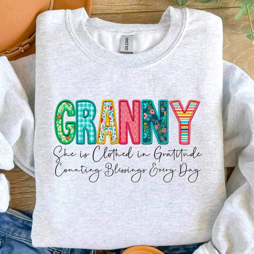 Granny she is clothed patterned faux embroidery (SDD) 19605 DTF Transfer