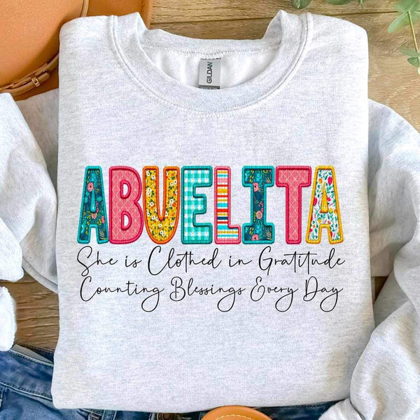 Abuelita she is clothed patterned faux embroidery (SDD) 19604 DTF Transfer