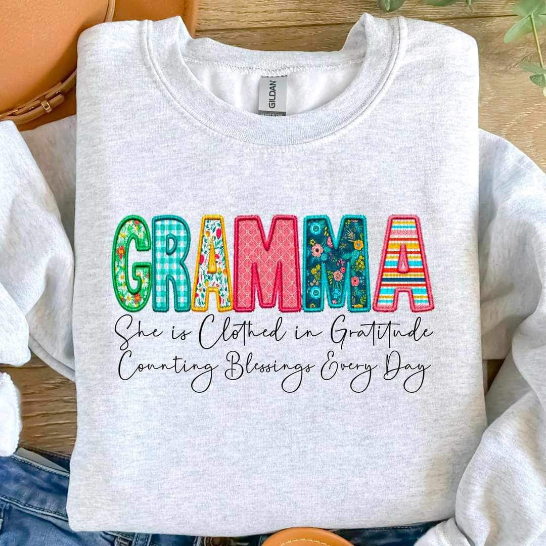 Gramma she is clothed patterned faux embroidery (SDD) 19603 DTF Transfer