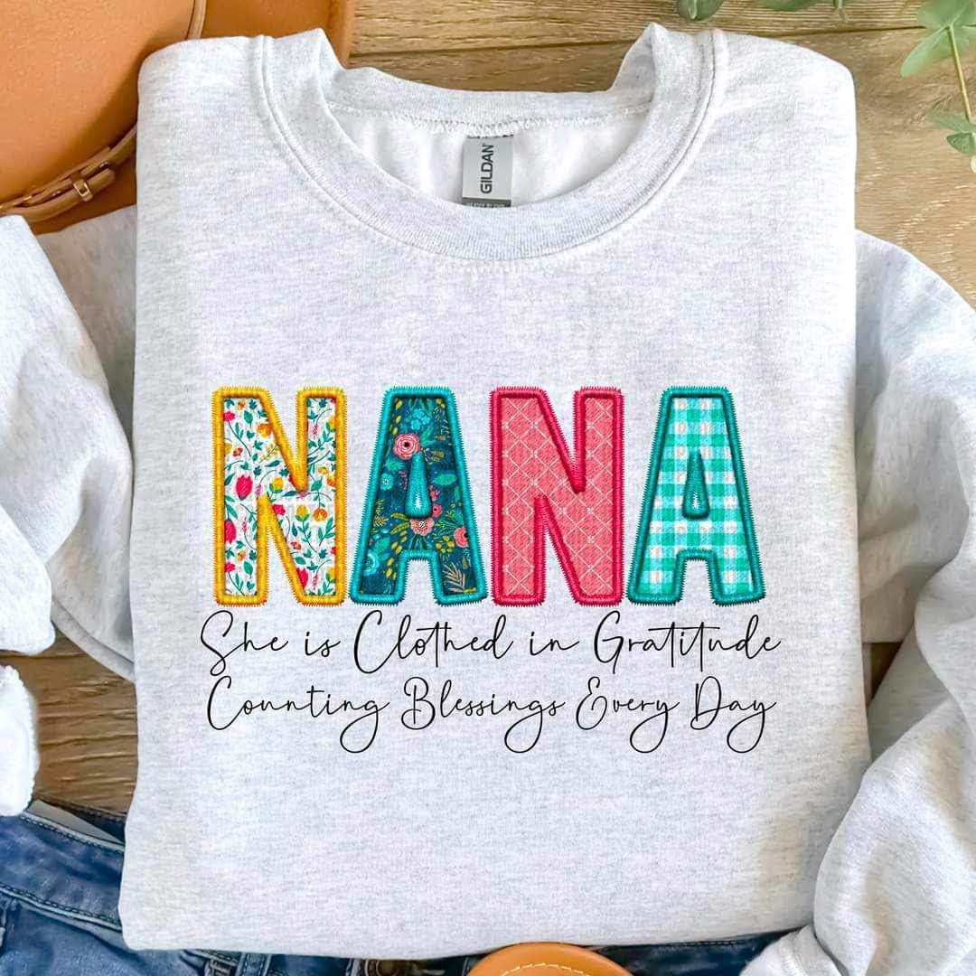 Nana she is clothed patterned faux embroidery (SDD) 19599 DTF Transfer