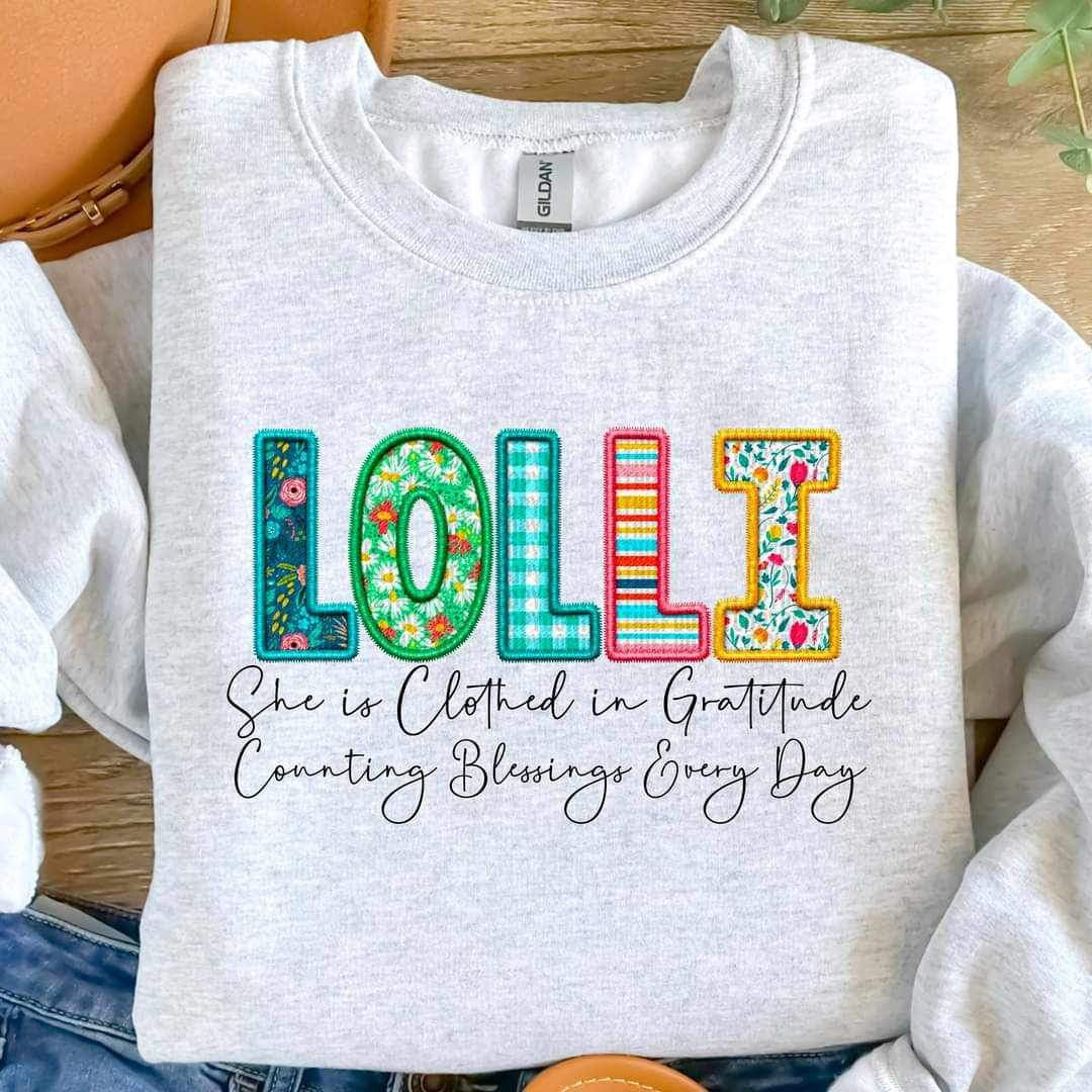 Lolli she is clothed patterned faux embroidery (SDD) 19598 DTF Transfer