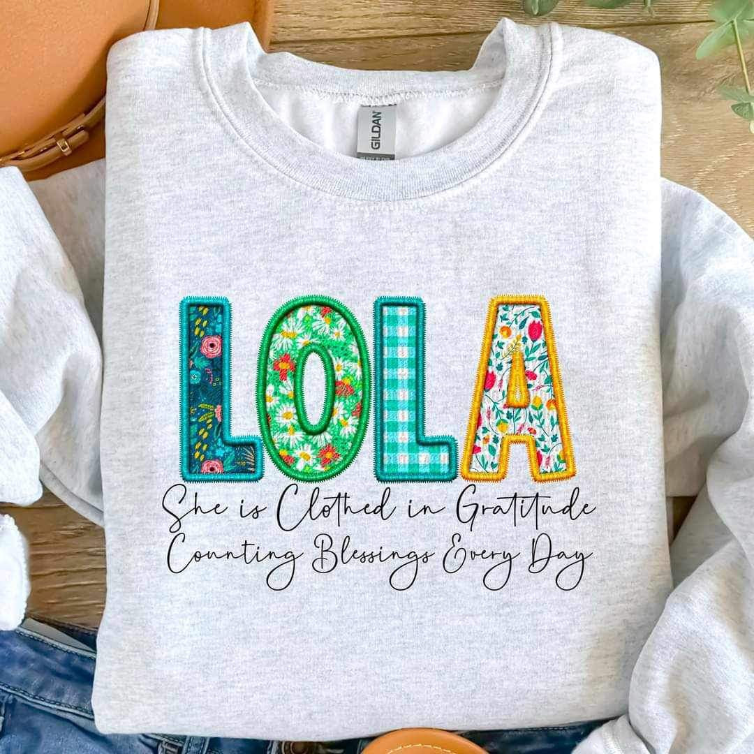 Lola she is clothed patterned faux embroidery (SDD) 19597 DTF Transfer