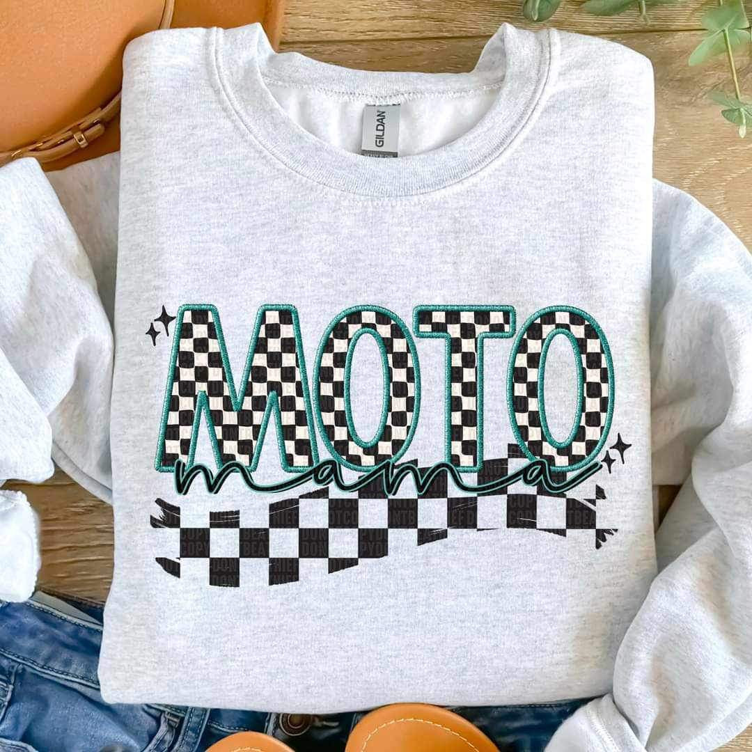Moto mama blue outline checkered filled (SDD) 19613 DTF Transfer