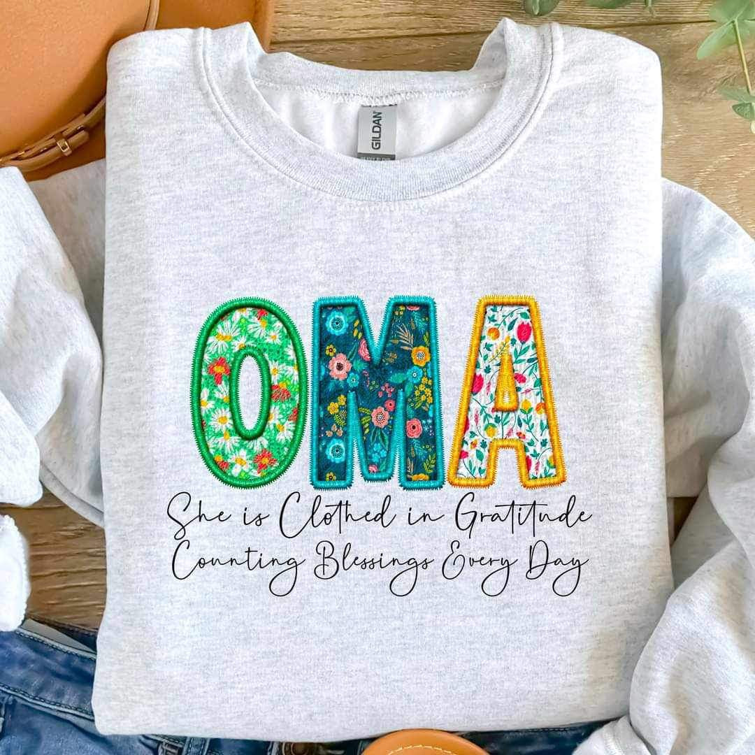 Oma she is clothed patterned faux embroidery (SDD) 19596 DTF Transfer