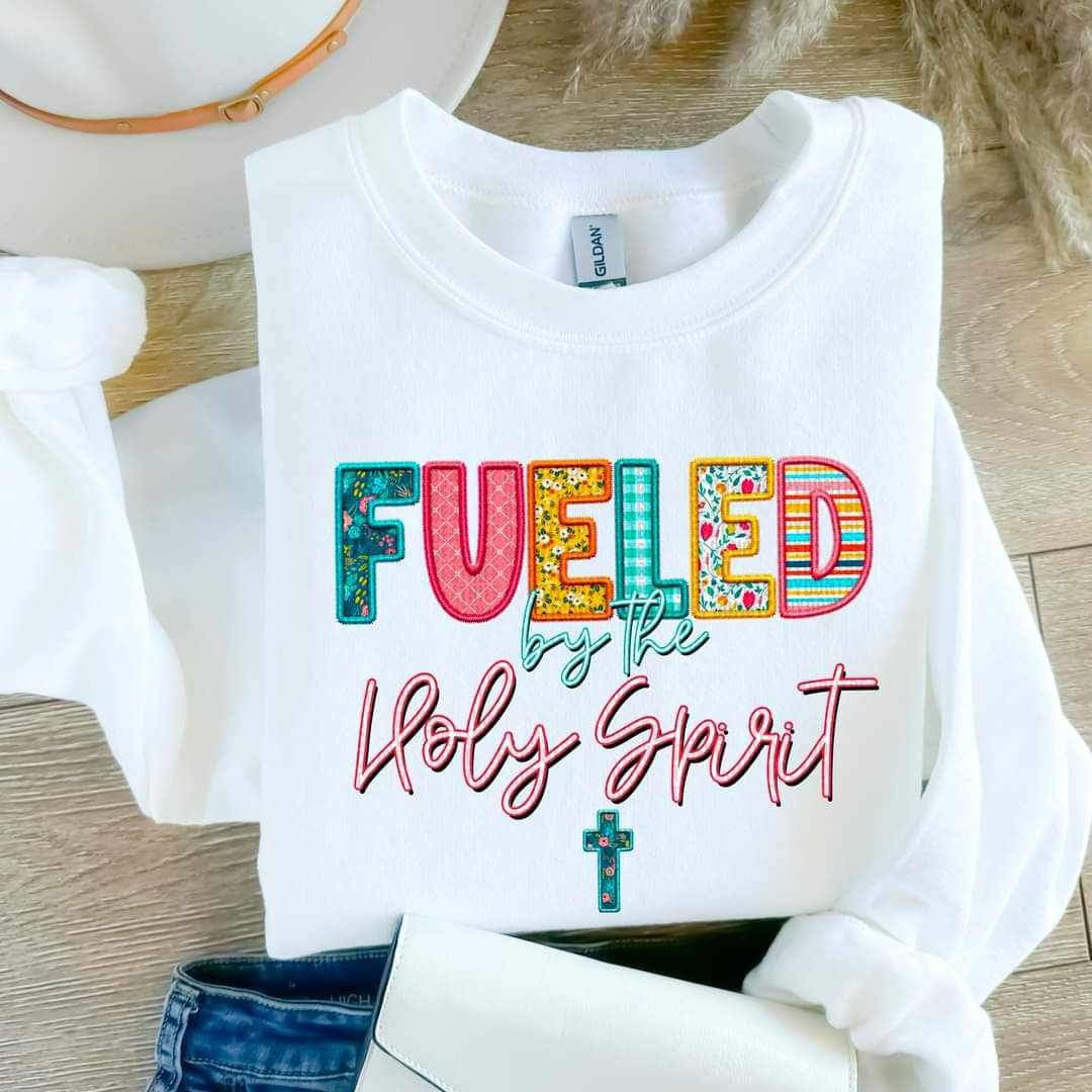 Fueled by Holy Spirit patterned faux embroidery (SDD) 19608 DTF Transfer