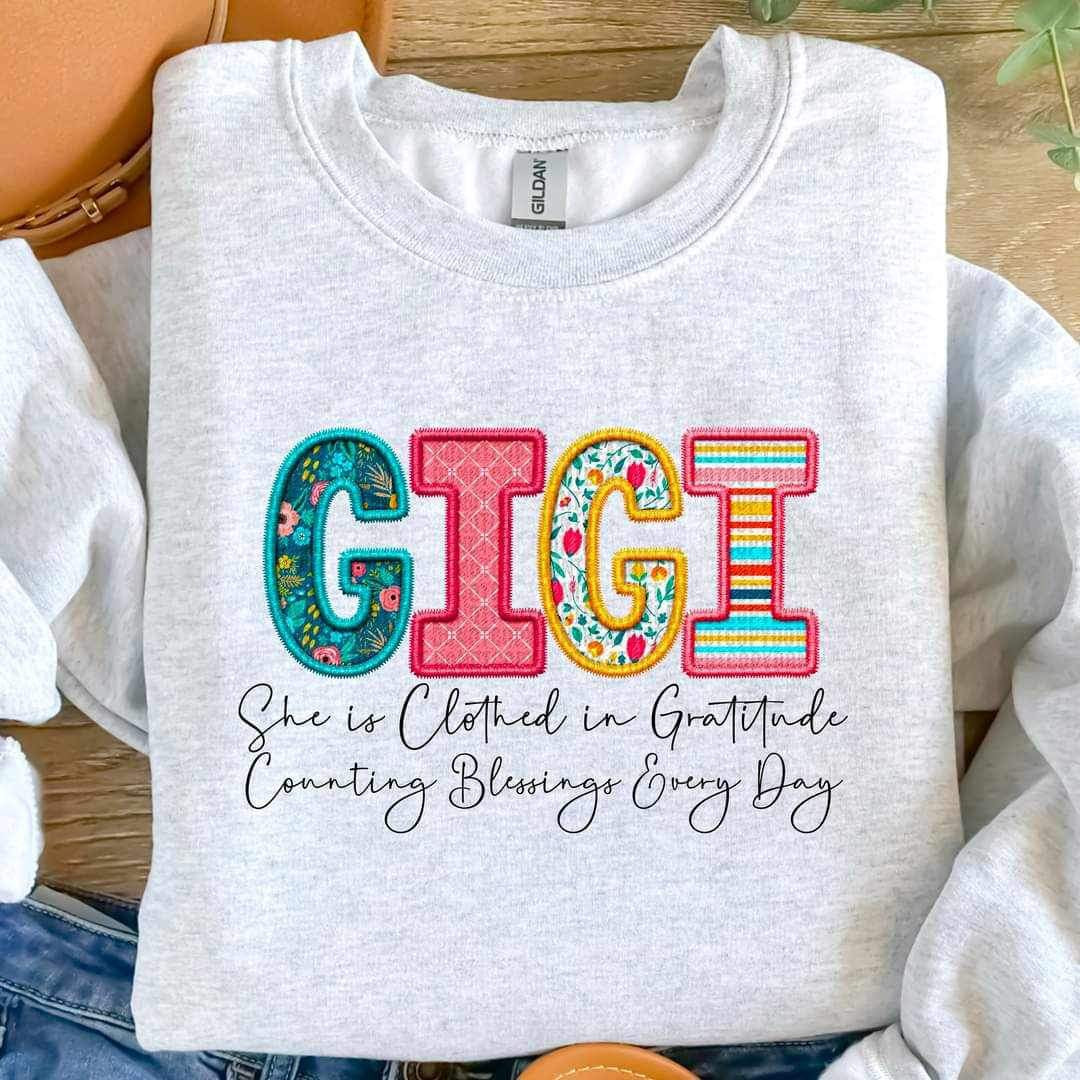 Gigi she is clothed patterned faux embroidery (SDD) 19595 DTF Transfer