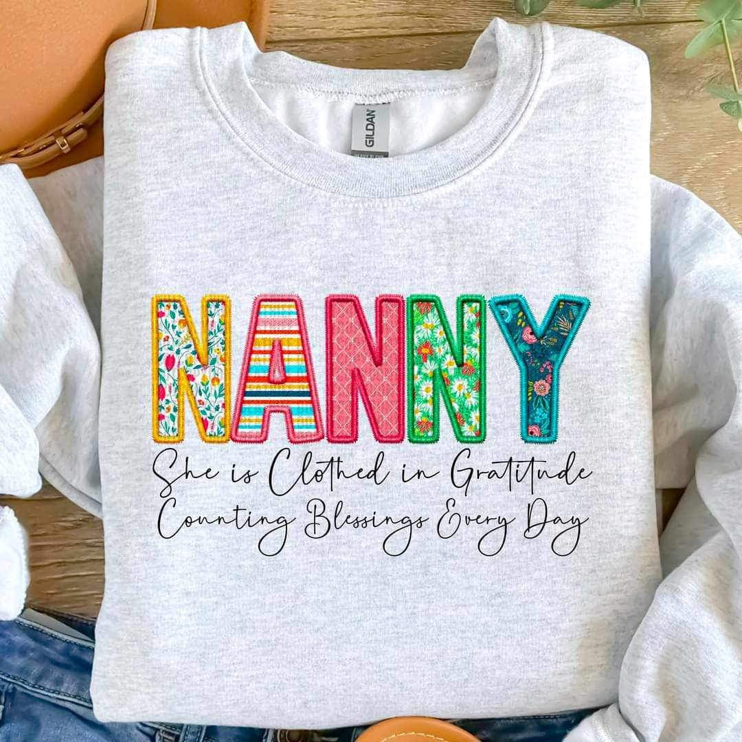Nanny she is clothed patterned faux embroidery (SDD) 19594 DTF Transfer