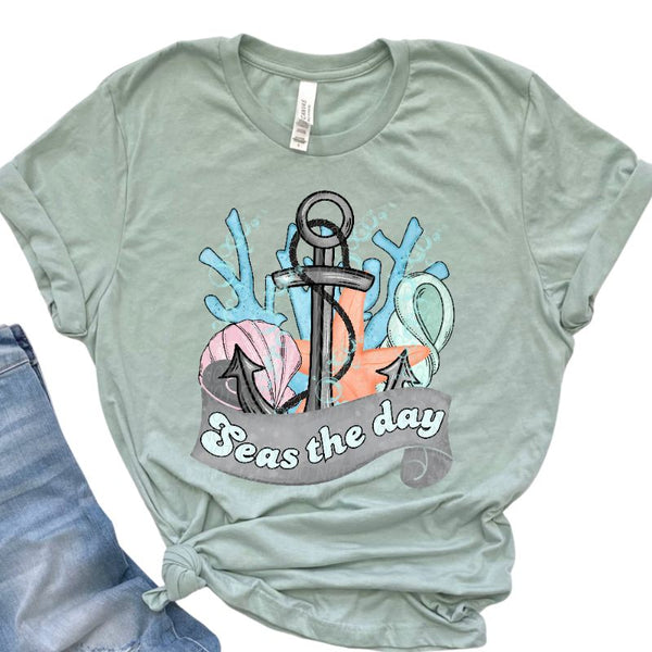 Seas the day anchor and ocean items GREY banner (CITY) 39264 DTF transfer