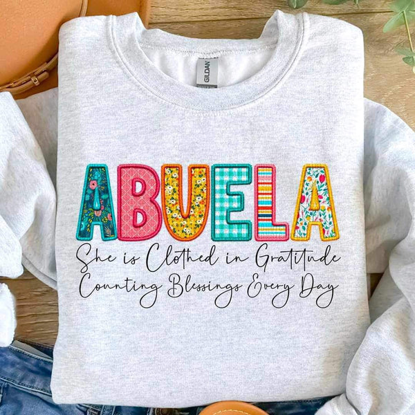 Abuela she is clothed patterned faux embroidery (SDD) 19593 DTF Transfer