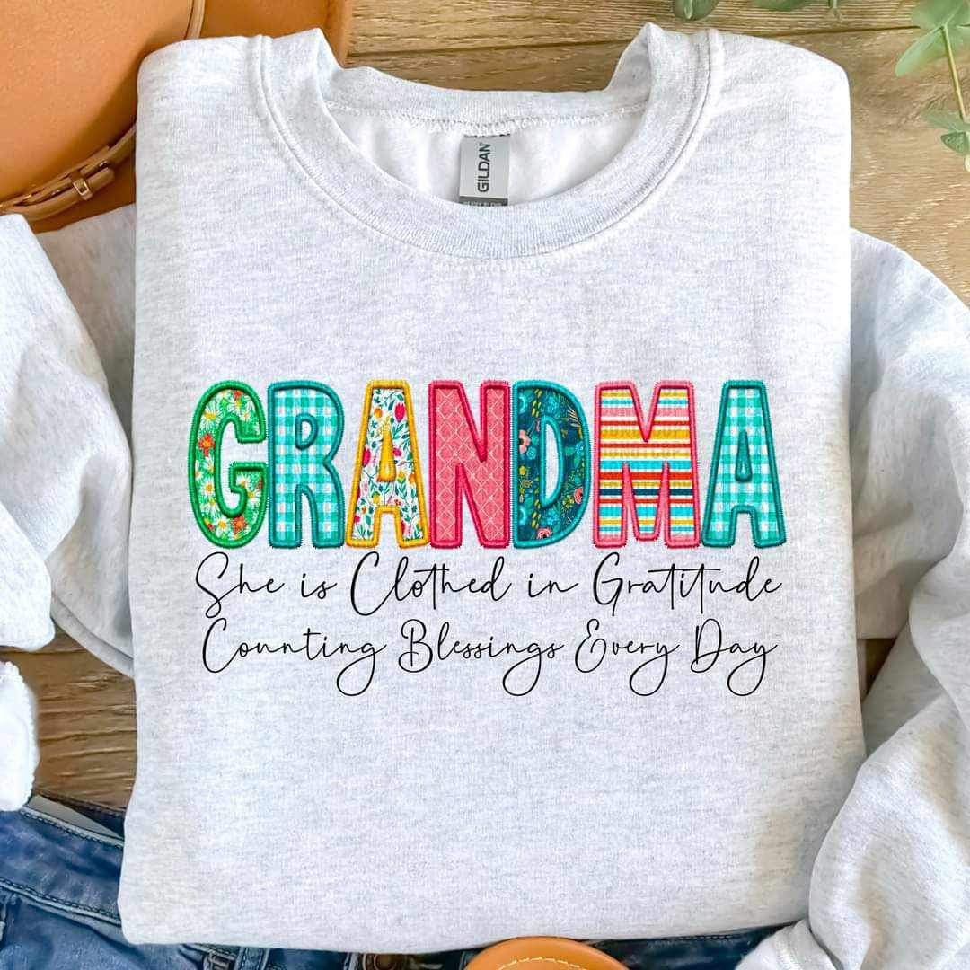 Grandma she is clothed patterned faux embroidery (SDD) 19591 DTF Transfer