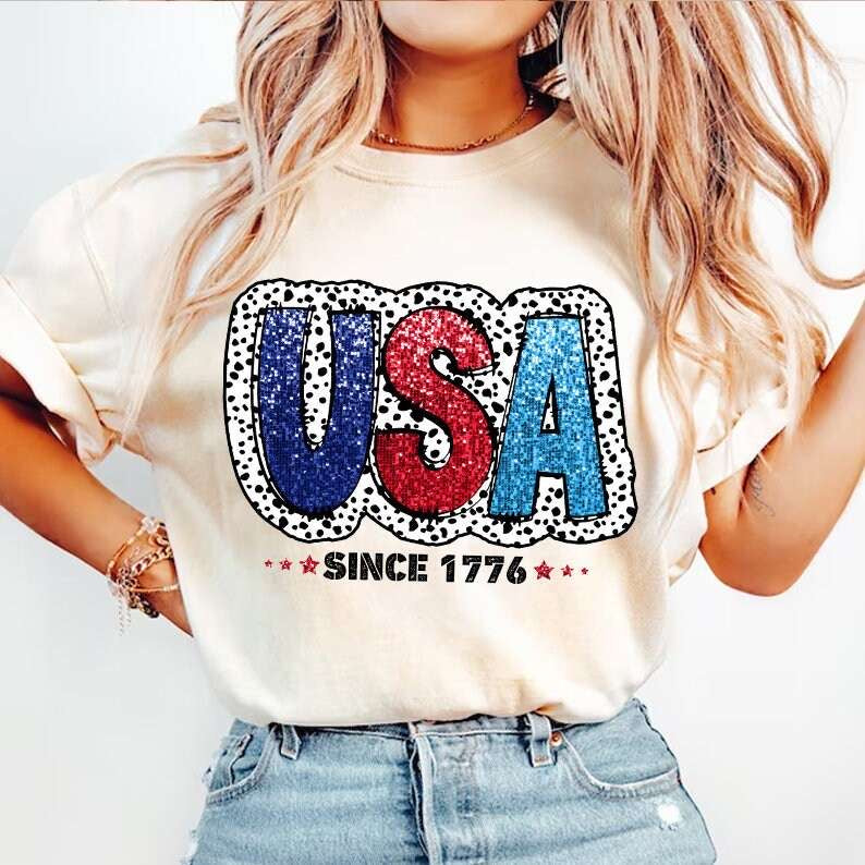 USA glittery with dotted background 27905 DTF transfer