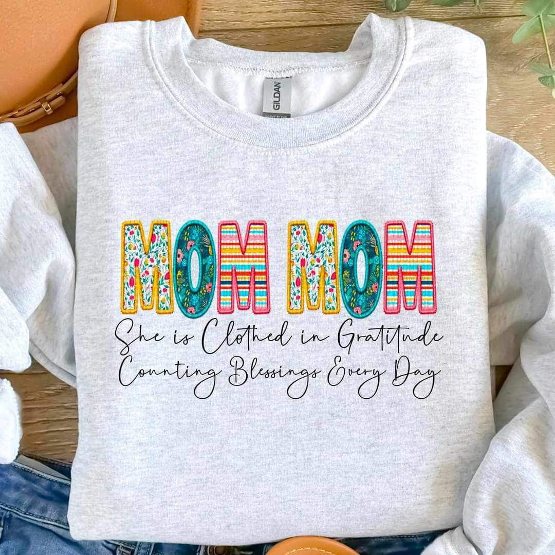 Mom mom she is clothed patterned faux embroidery (SDD) 19588 DTF Transfer