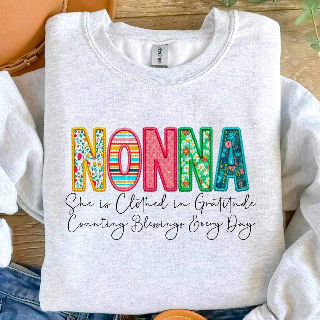 Nonna she is clothed patterned faux embroidery (SDD) 19587 DTF Transfer