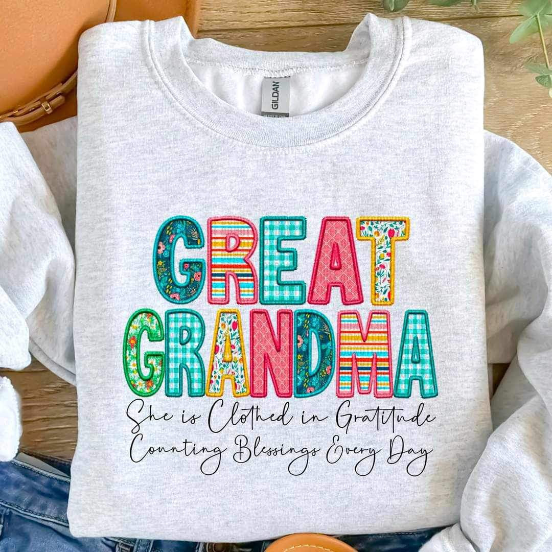 Great grandma she is clothed patterned faux embroidery (SDD) 19586 DTF Transfer