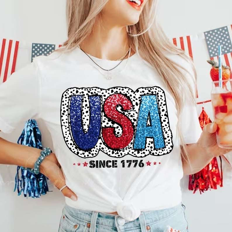 USA glittery with dotted background 27905 DTF transfer