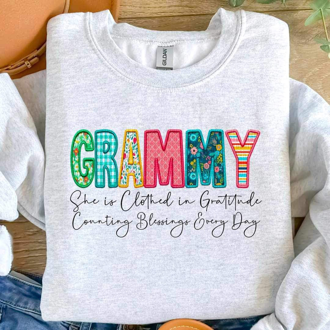 Grammy she is clothed patterned faux embroidery (SDD) 19583 DTF Transfer