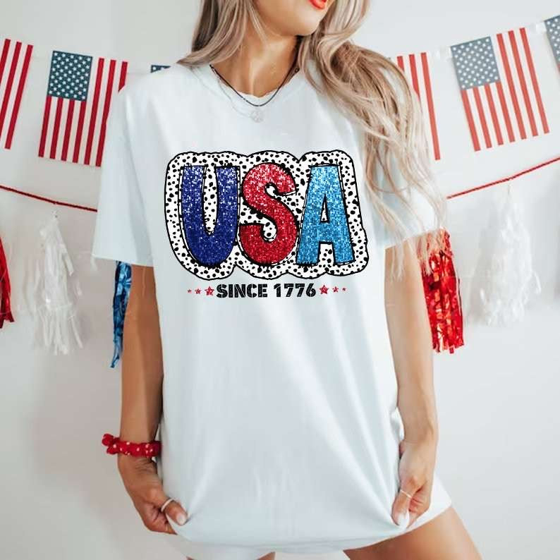 USA glittery with dotted background 27905 DTF transfer