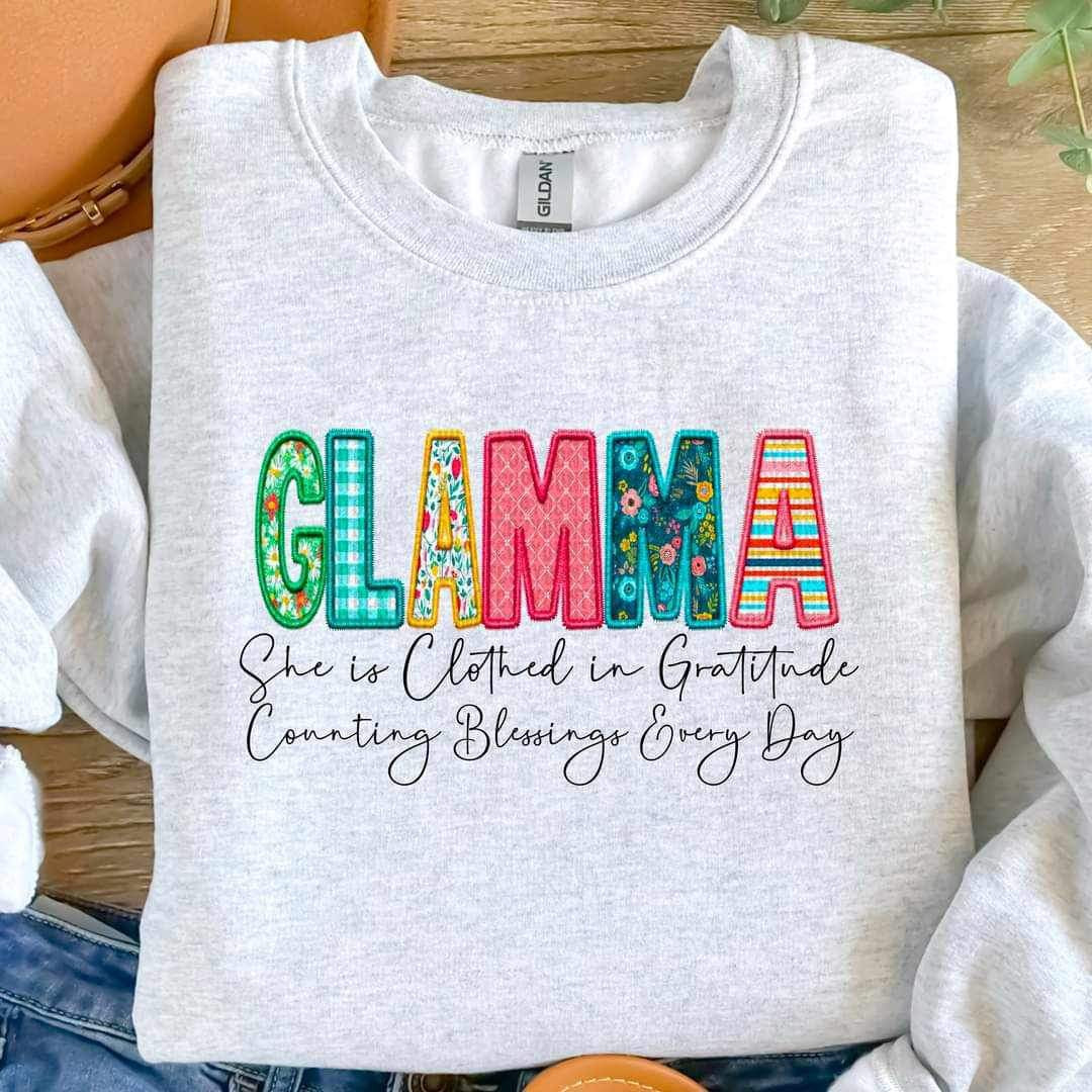 Glamma she is clothed patterned faux embroidery (SDD) 19580 DTF Transfer