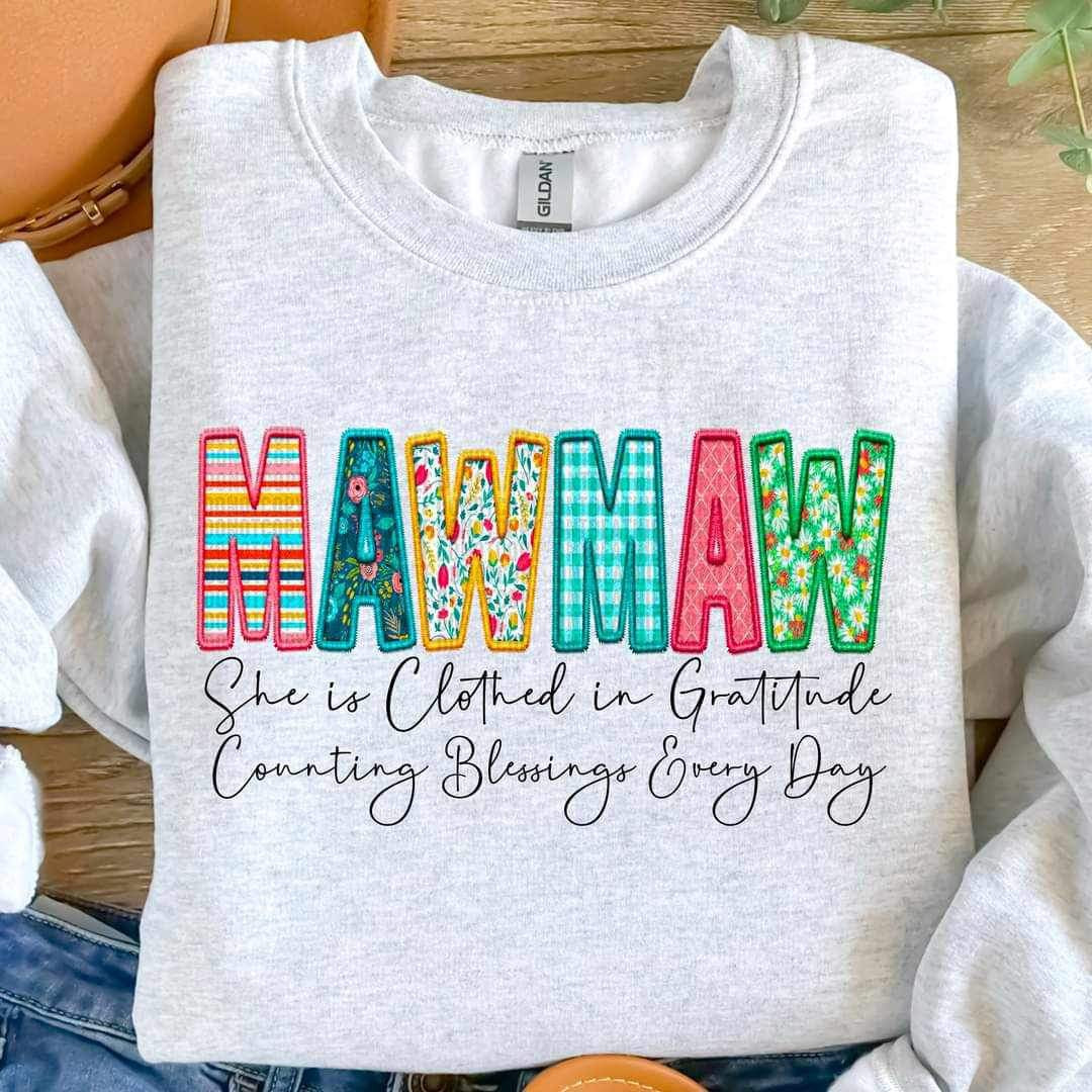 Mawmaw she is clothed patterned faux embroidery (SDD) 19578 DTF Transfer