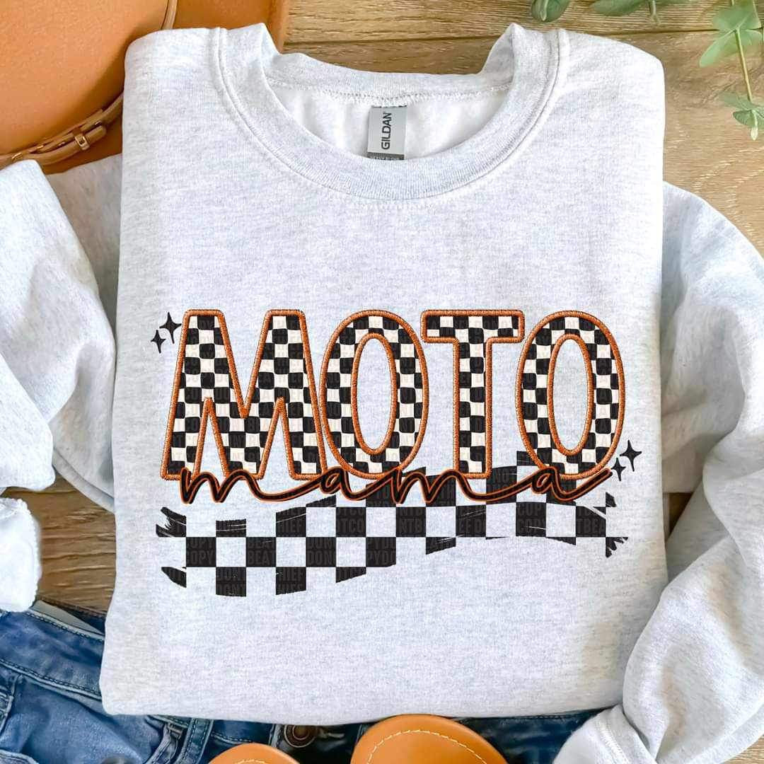 Motto mama orange outline checkered filled 19610 DTF Transfer