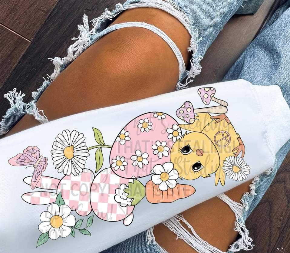 Easter SLEEVE with PINK checkered bunny (cstage) 19650 DTF Transfer