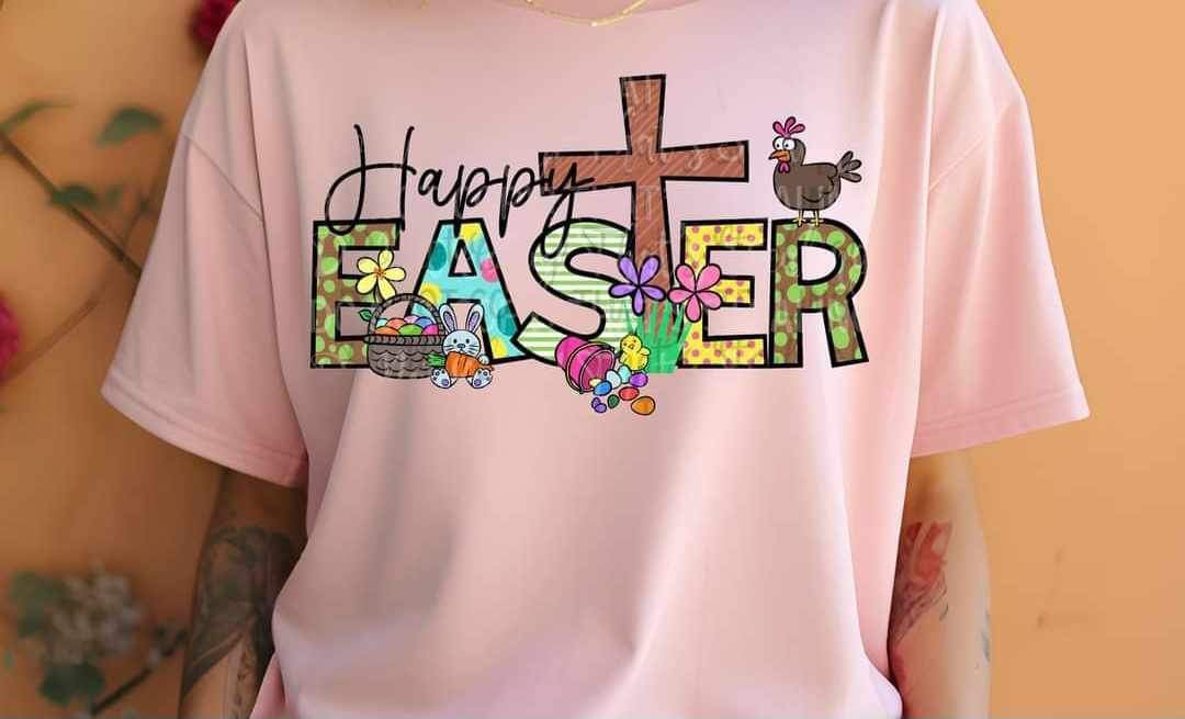 Happy easter wooden cross (cstage) 19657 DTF Transfer