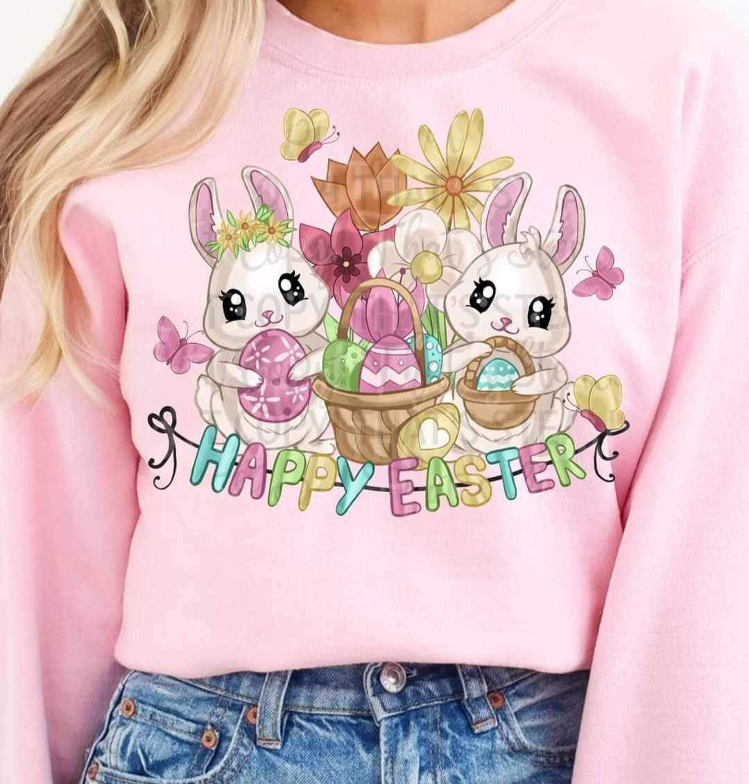 Happy easter bunnies with eggs (cstage) 19651 DTF Transfer