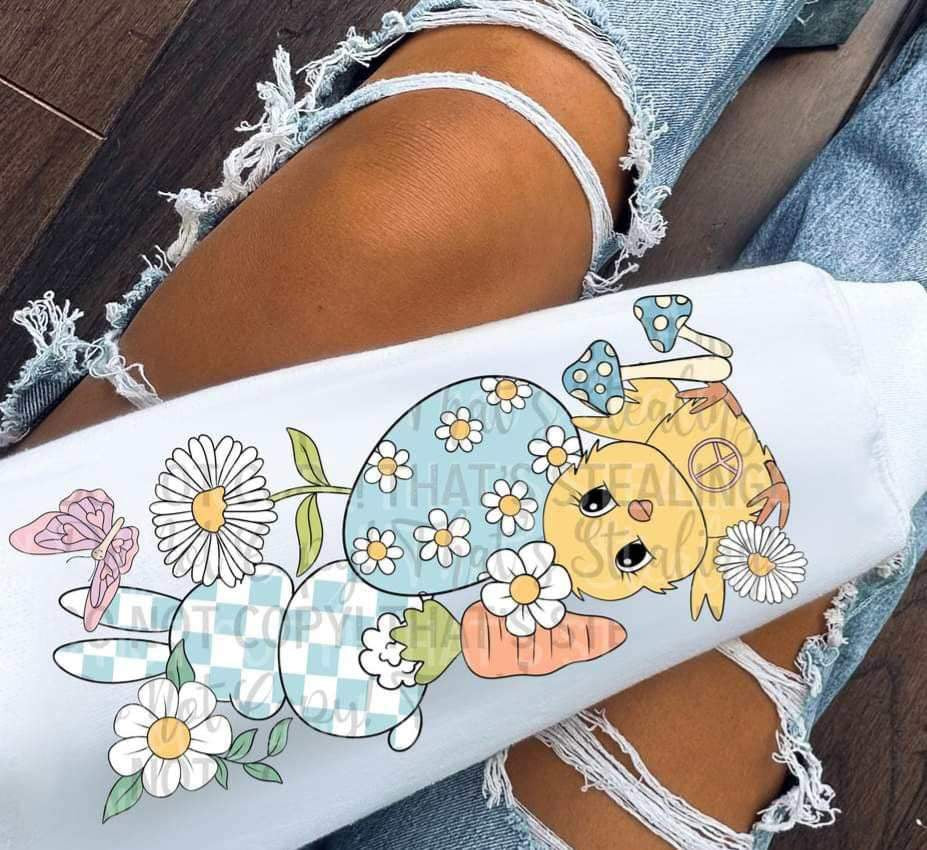 Easter SLEEVE with blue checkered bunny (cstage) 19649 DTF Transfer