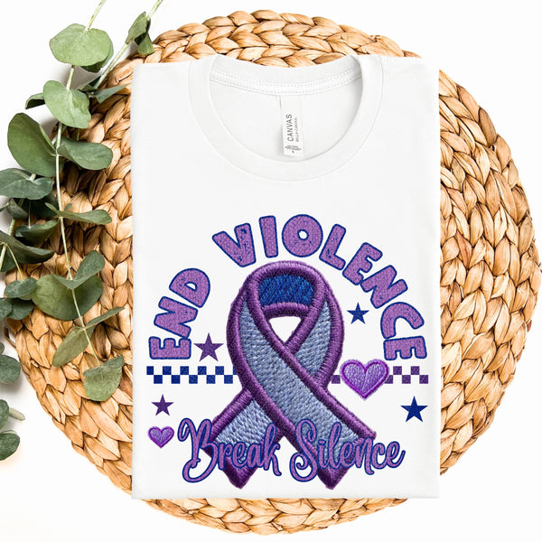 End violence break silence purple embroidery ribbon DTF TRANSFER