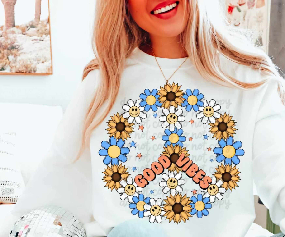 Good vibes floral peace sign (MMD) 27930 DTF transfer