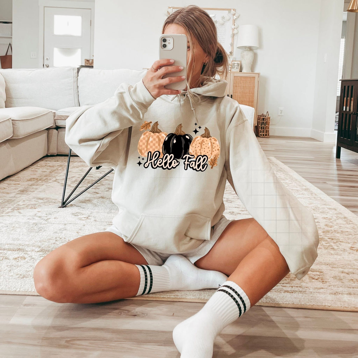 Hello Fall three pumpkins CSC DTF transfer