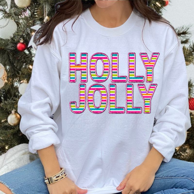 Holly Jolly striped embroidery (CITY) 39252 DTF transfer