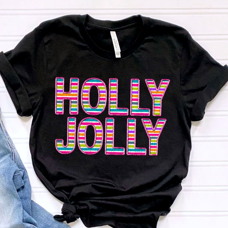 Holly Jolly striped embroidery (CITY) 39252 DTF transfer
