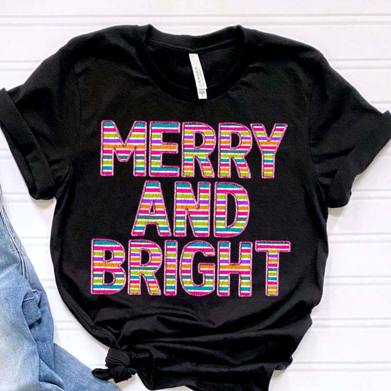 Merry and bright striped embroidery (CITY) 39249 DTF transfer