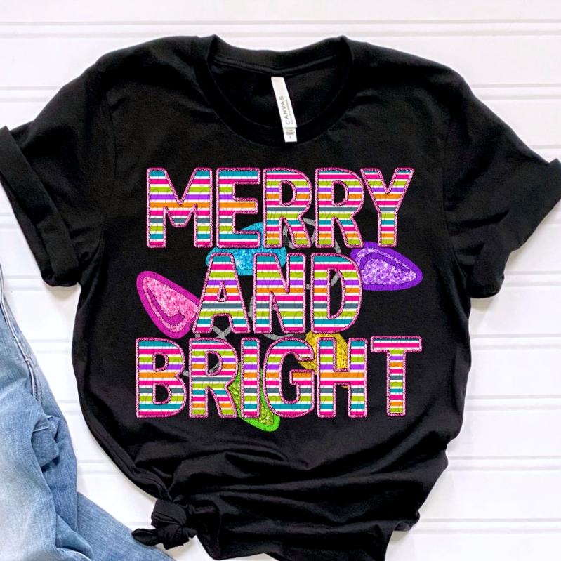 Merry and bright striped embroidery LIGHTS (CITY) 39250 DTF transfer