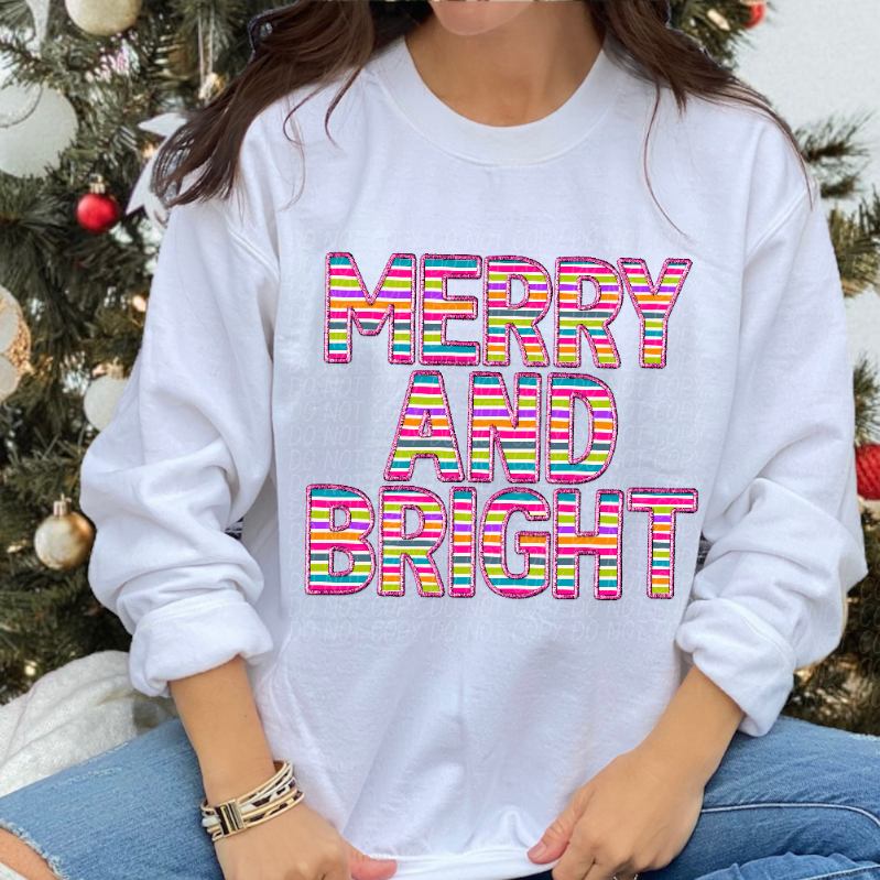 Merry and bright striped embroidery (CITY) 39249 DTF transfer
