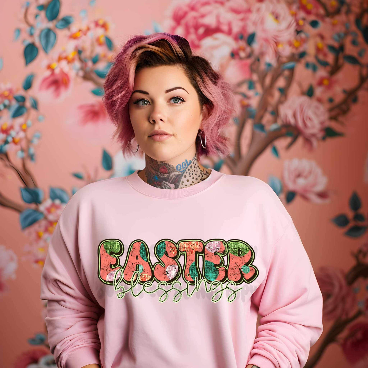 Easter blessings pink and sequin 19724 DTF Transfer