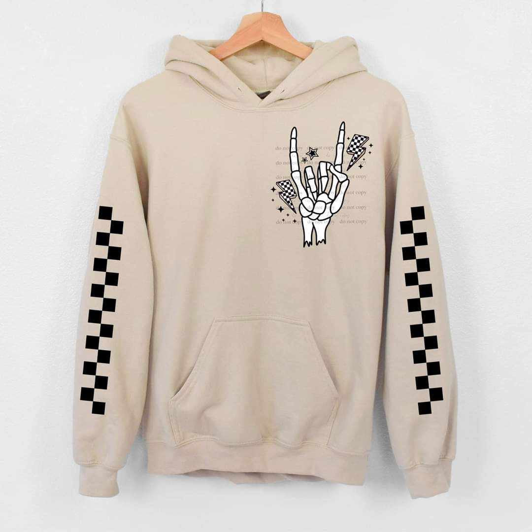 Skellie hand checkered lightning bolts FRONT (CSC) 27973 DTF transfer