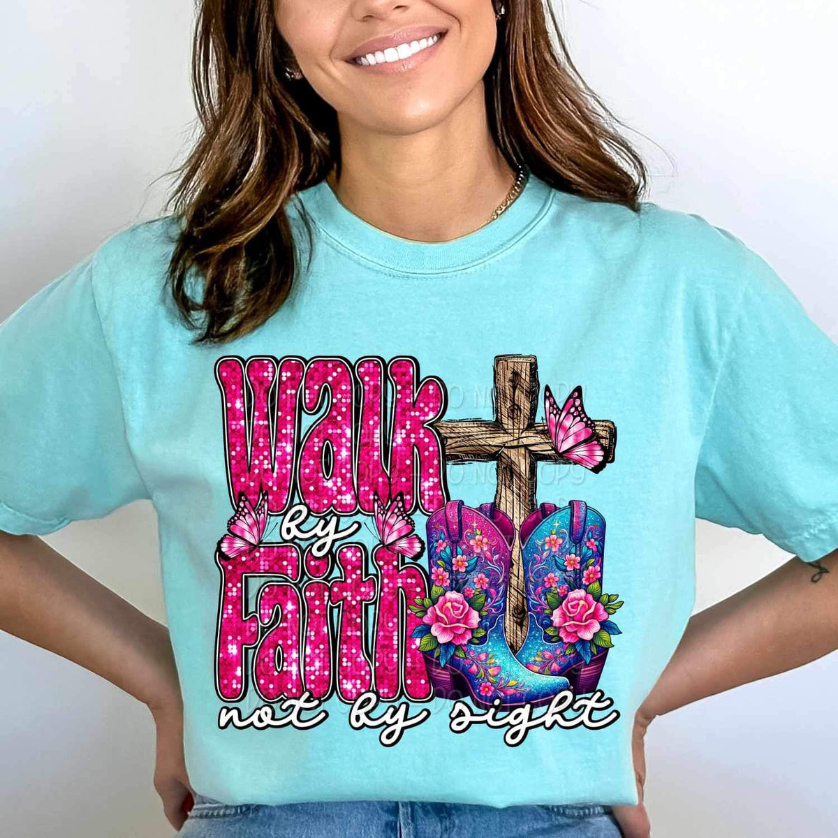 Walk by faith not by sight cross and boots 19732 DTF Transfer