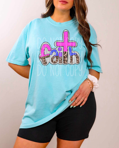 Faith colorful and leopard with striped background 27985 DTF transfer