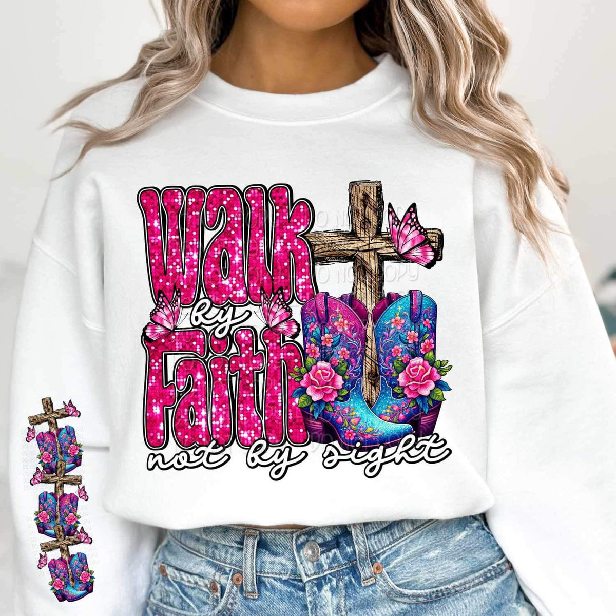 cross and rose boots SLEEVE 19733 DTF Transfer